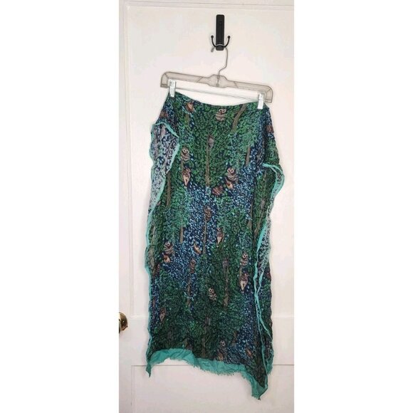 Talbots 100% Viscose Jewel Tone Scarf Birds Owls Trees Leaves Lightweight 73x27" - Picture 1 of 5